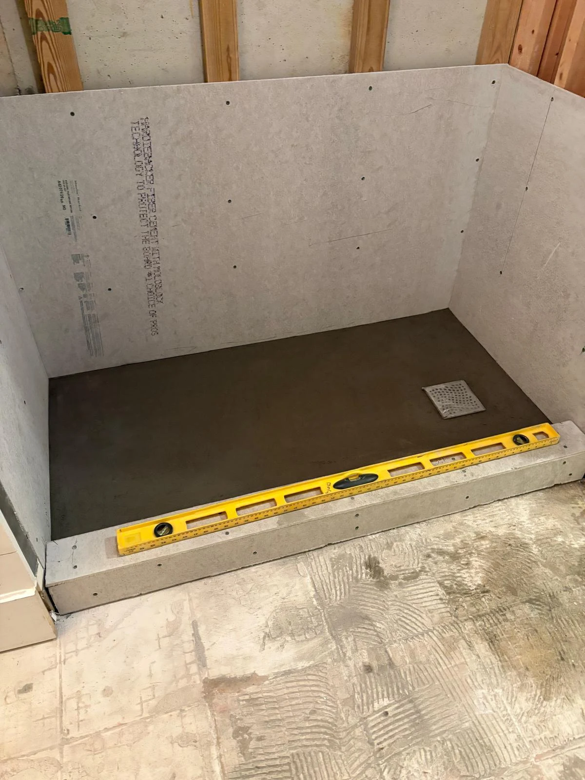 Shower base during preparation